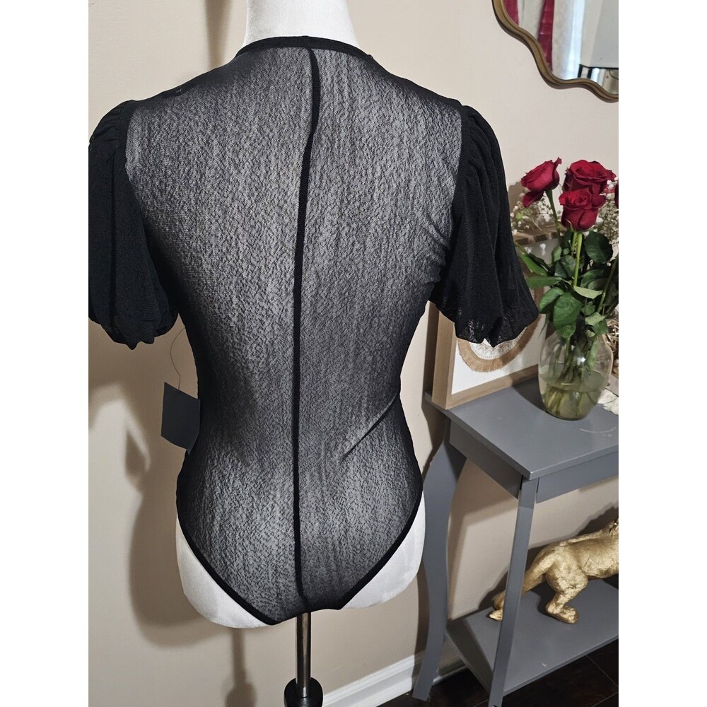 Lulus-Women's Mesh Puff Sleeve Bodysuit-Black/size Length: 21"​ Pit to pit 16 - Picture 9 of 15